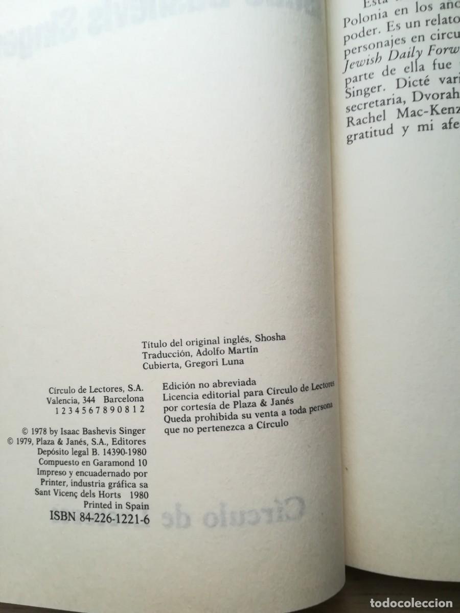 Libros de segunda mano: Shosha. Isaac Bashevis Singer - Foto 5