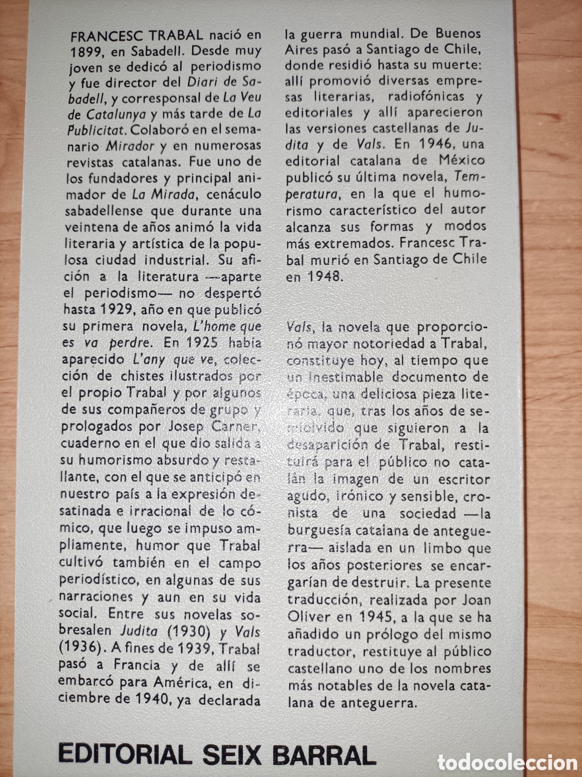 Libros de segunda mano: Vals. Francesc Trabal. Seix Barral - Foto 2