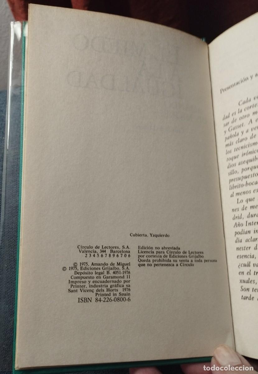 Libros de segunda mano: Libro el Miedo a la Igualdad de Amando de miguel - Foto 2