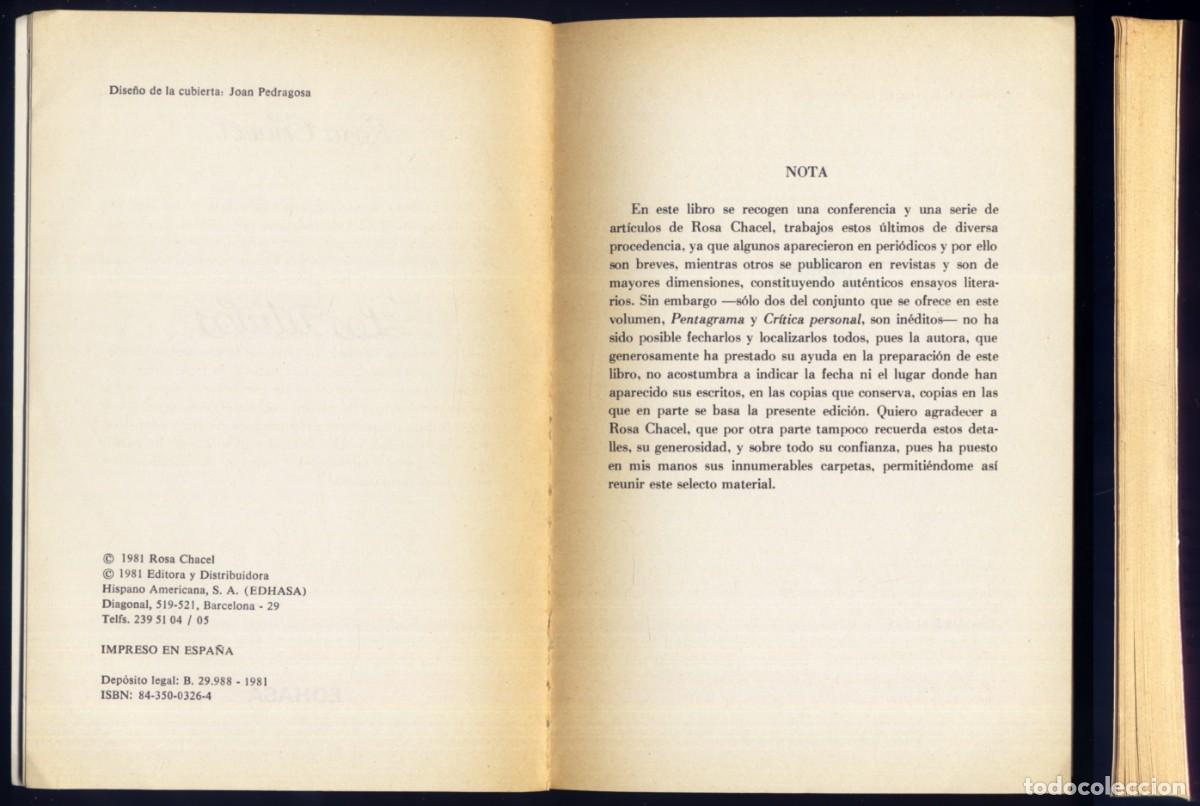 Libros de segunda mano: CHACEL, Rosa. Los T&iacute;tulos. 1981. - Foto 2