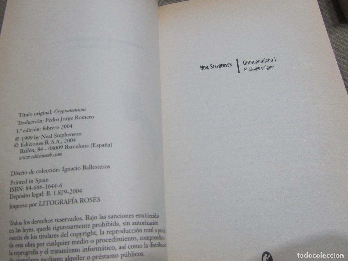 Libros de segunda mano: CRIPTONOMICON,NEAL STEPHENSON,EL CODIGO ENIGMA,EL CODIGO PONTIFEX Y EL CODIGO ARETUSA - Foto 3