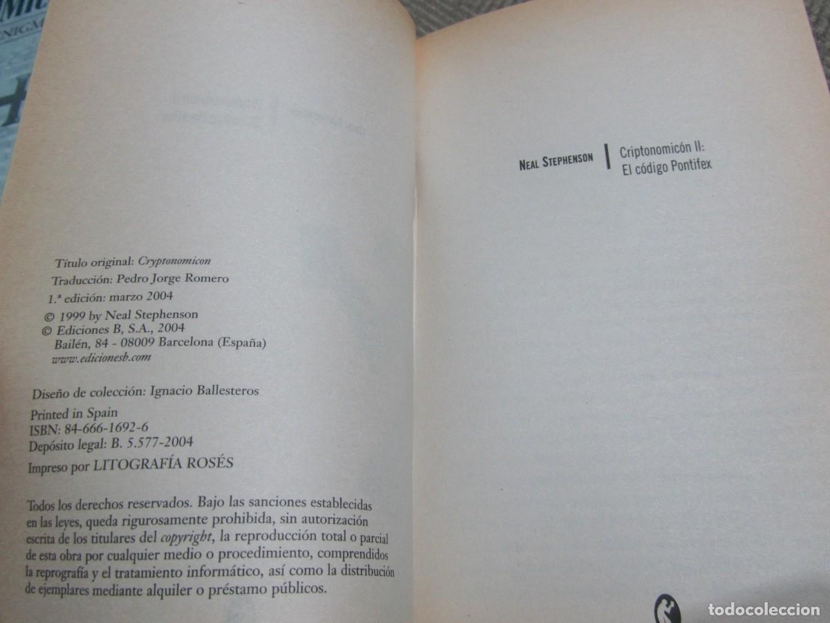 Libros de segunda mano: CRIPTONOMICON,NEAL STEPHENSON,EL CODIGO ENIGMA,EL CODIGO PONTIFEX Y EL CODIGO ARETUSA - Foto 4
