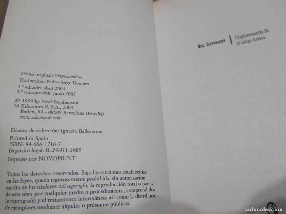 Libros de segunda mano: CRIPTONOMICON,NEAL STEPHENSON,EL CODIGO ENIGMA,EL CODIGO PONTIFEX Y EL CODIGO ARETUSA - Foto 8