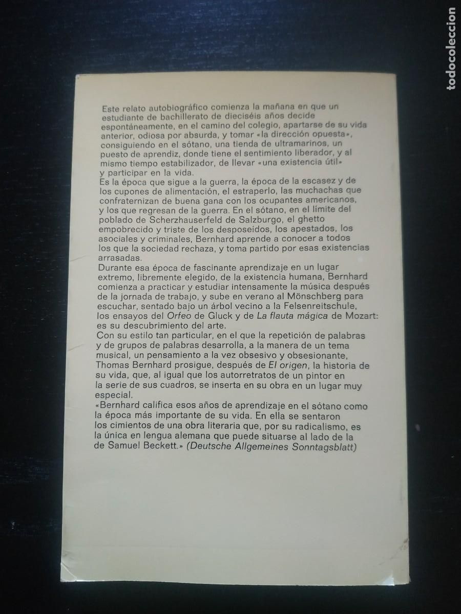 Libros de segunda mano: El s&oacute;tano - Thomas Benhard. Anagrama - Foto 2