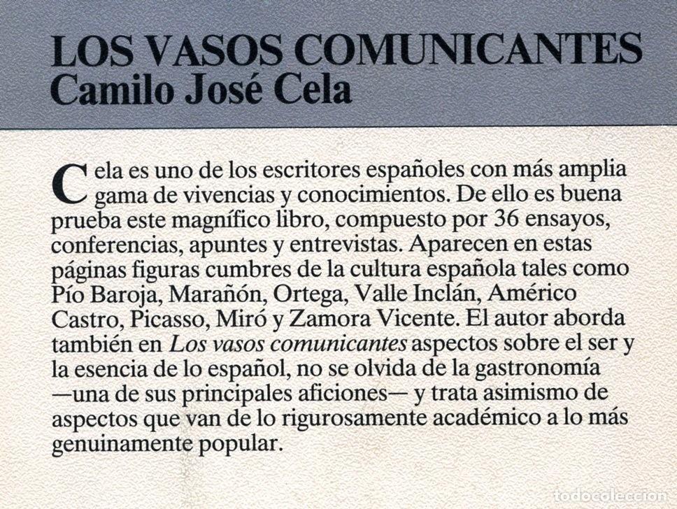 Libros de segunda mano: LOS VASOS COMUNICANTES. CAMILO JOS&Eacute; CELA. - Foto 2