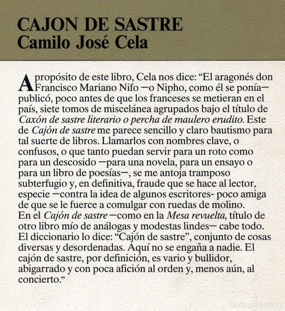 Libros de segunda mano: CAJ&Oacute;N DE SASTRE. CAMILO JOS&Eacute; CELA. - Foto 2