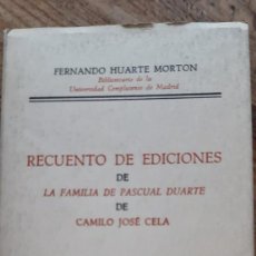 Libros de segunda mano: RECUENTO DE EDICIONES DE LA FAMILIA DE PASCUAL DUARTE DE CAMILO JOSÉ CELA.