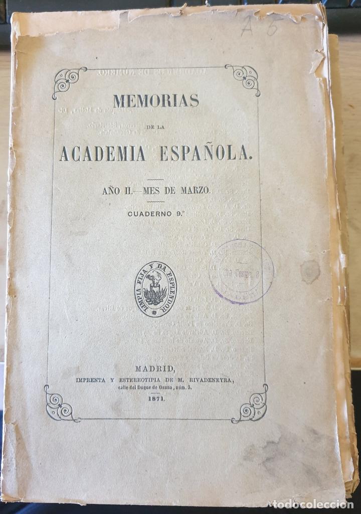 Libri di seconda mano: MEMORIAS DE LA ACADEMIA ESPA&Ntilde;OLA. A&Ntilde;O II - MES DE MARZO. CUADERNO 9&ordm;. -