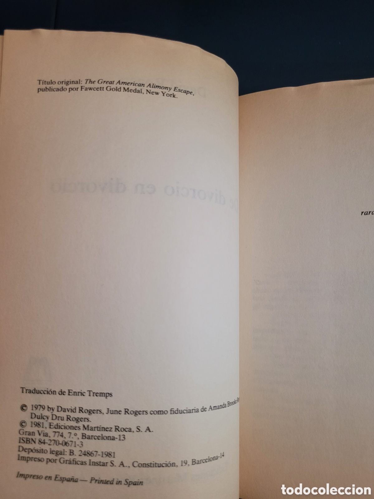 Libros de segunda mano: DE DIVORCIO EN DIVORCIO # DAVID ROGERS # MART&Iacute;NEZ ROCA 1981 - Foto 2