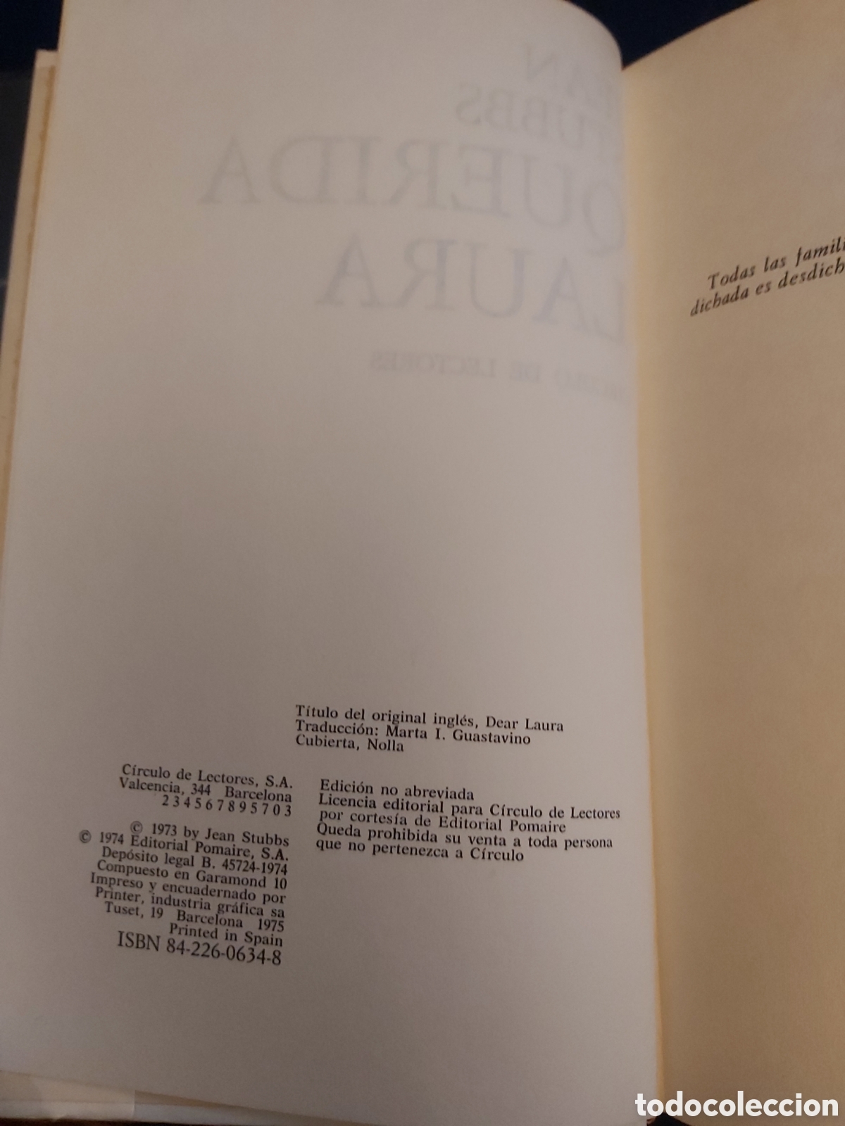 Libros de segunda mano: QUERIDA LAURA # JEAN STUBBS # CIRCULO DE LECTORES - Foto 2