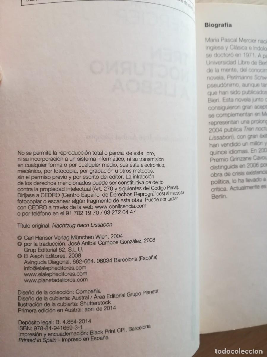 Libros de segunda mano: Tren nocturno a Lisboa. Pascal Mercier - Foto 3