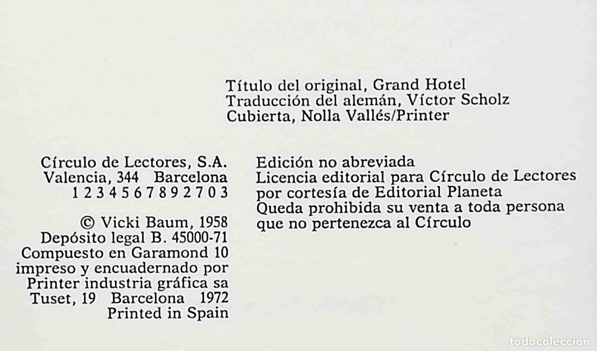 Libros de segunda mano: Grand Hotel (Vicki Baum) C&iacute;rculo de lectores - Foto 2