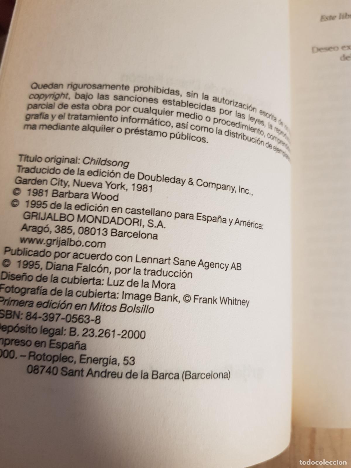 Libros de segunda mano: Canci&oacute;n de cuna - Barbara Wood - Foto 2