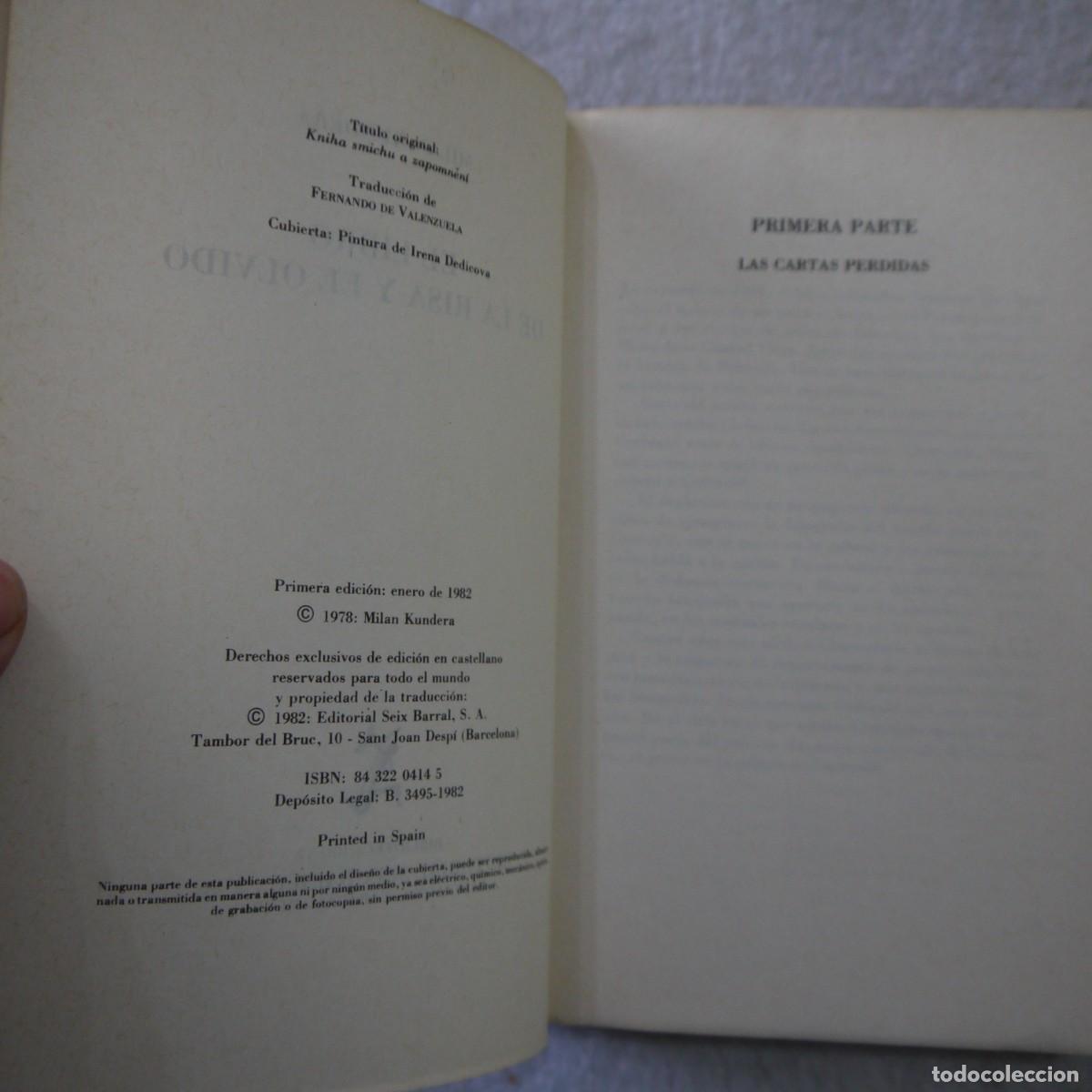 Libros de segunda mano: EL LIBRO DE LA RISA Y EL OLVIDO - MILAN KUNDERA - SEIX-BARRAL - 1982 - 1.&ordf; EDICI&Oacute;N - Foto 4