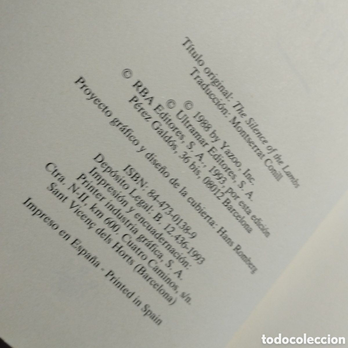 Libros de segunda mano: El silencio de los corderos. Thomas Harris. 1993 . RBA - Foto 5