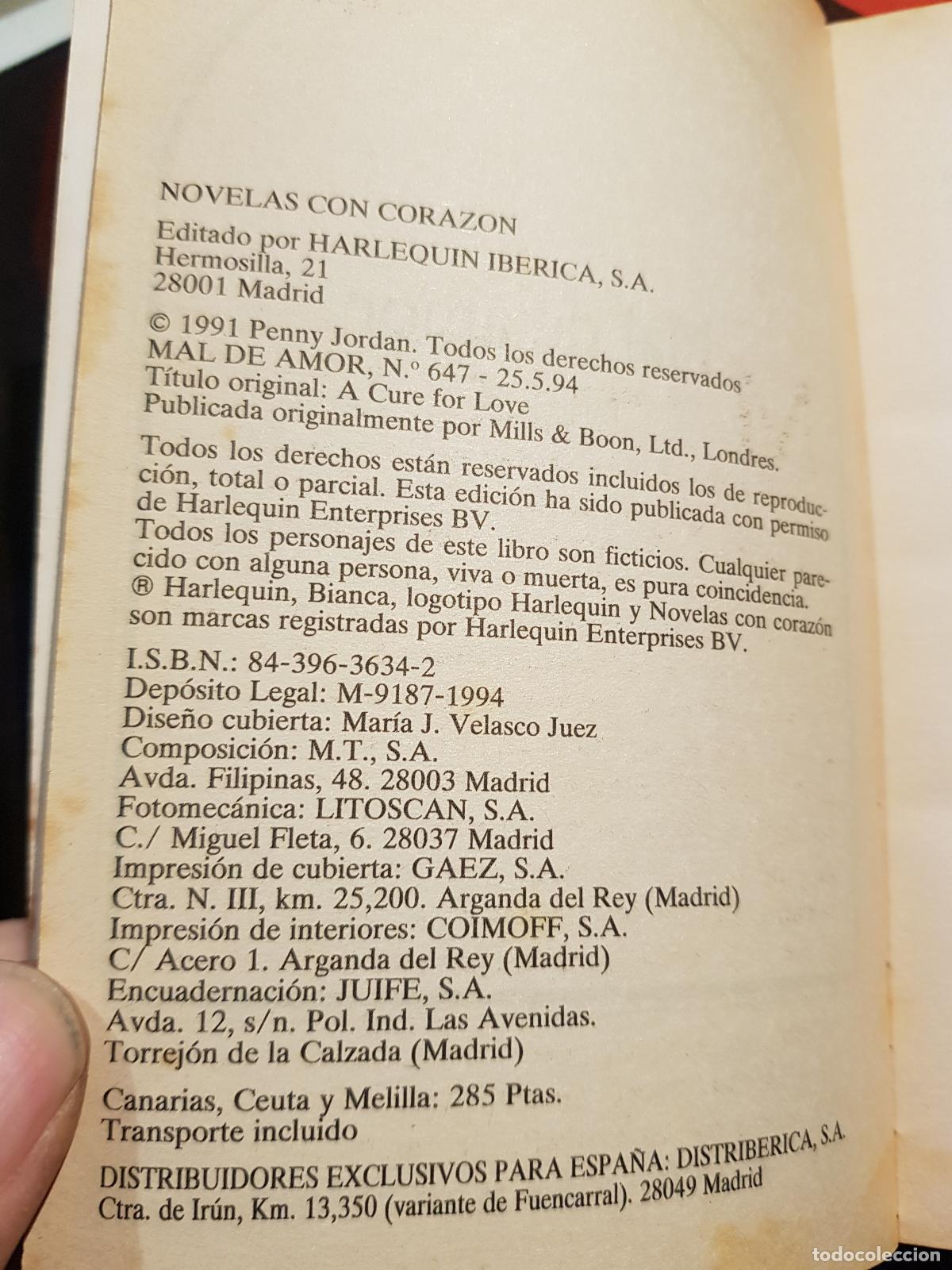 Libros de segunda mano: Mal de amor - Penny Jordan - Foto 2