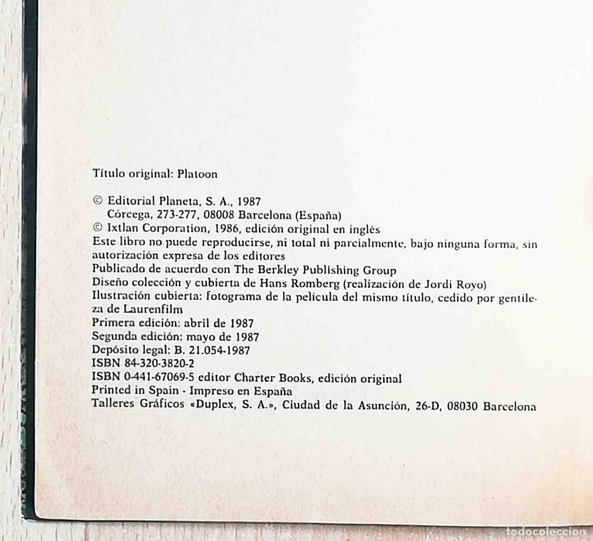 Libros de segunda mano: Platoon (Dale A. Dye) Planeta 1987. - Foto 2