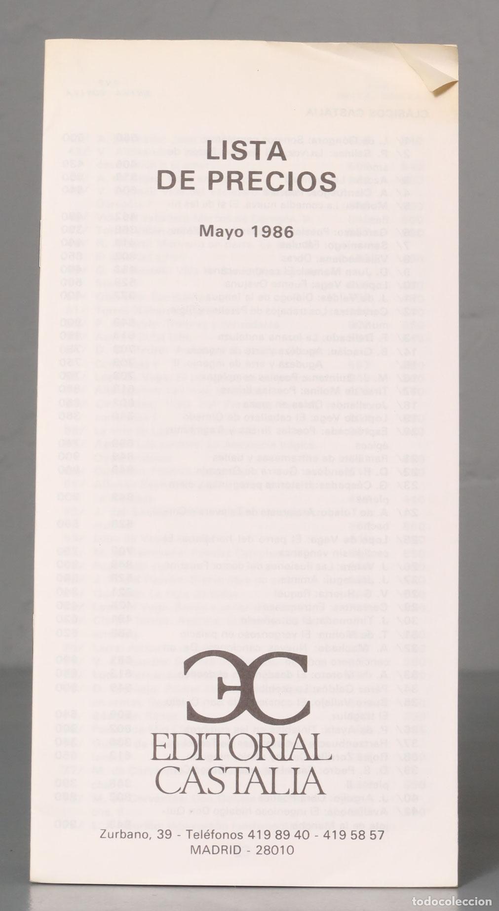 Libros de segunda mano: LISTA DE PRECIOS. 1986 CASTALIA - Foto 1