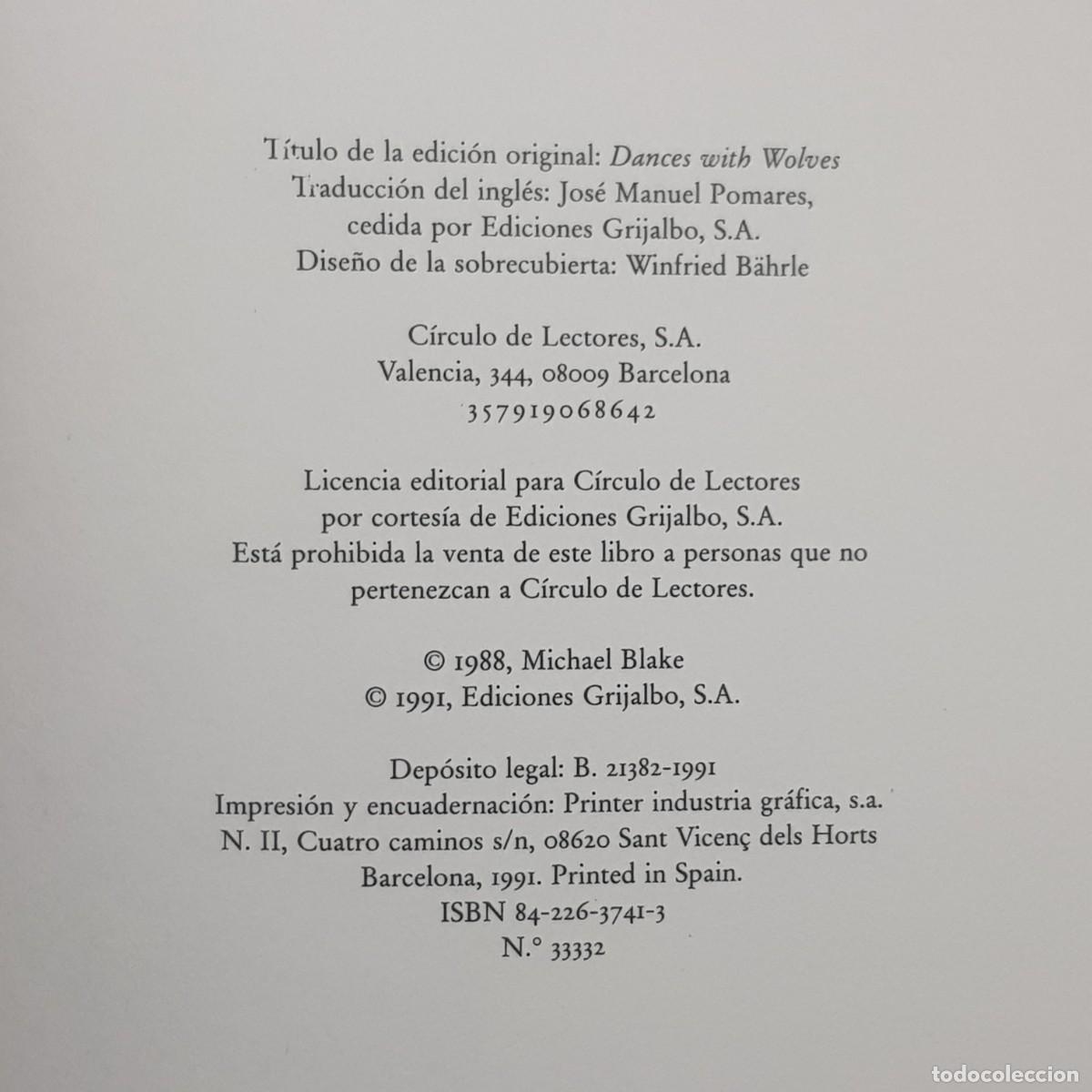 Libros de segunda mano: BAILANDO CON LOBOS - MICHAEL BLAKE - C&Iacute;RCULO DE LECTORES / CAA 209 - Foto 4