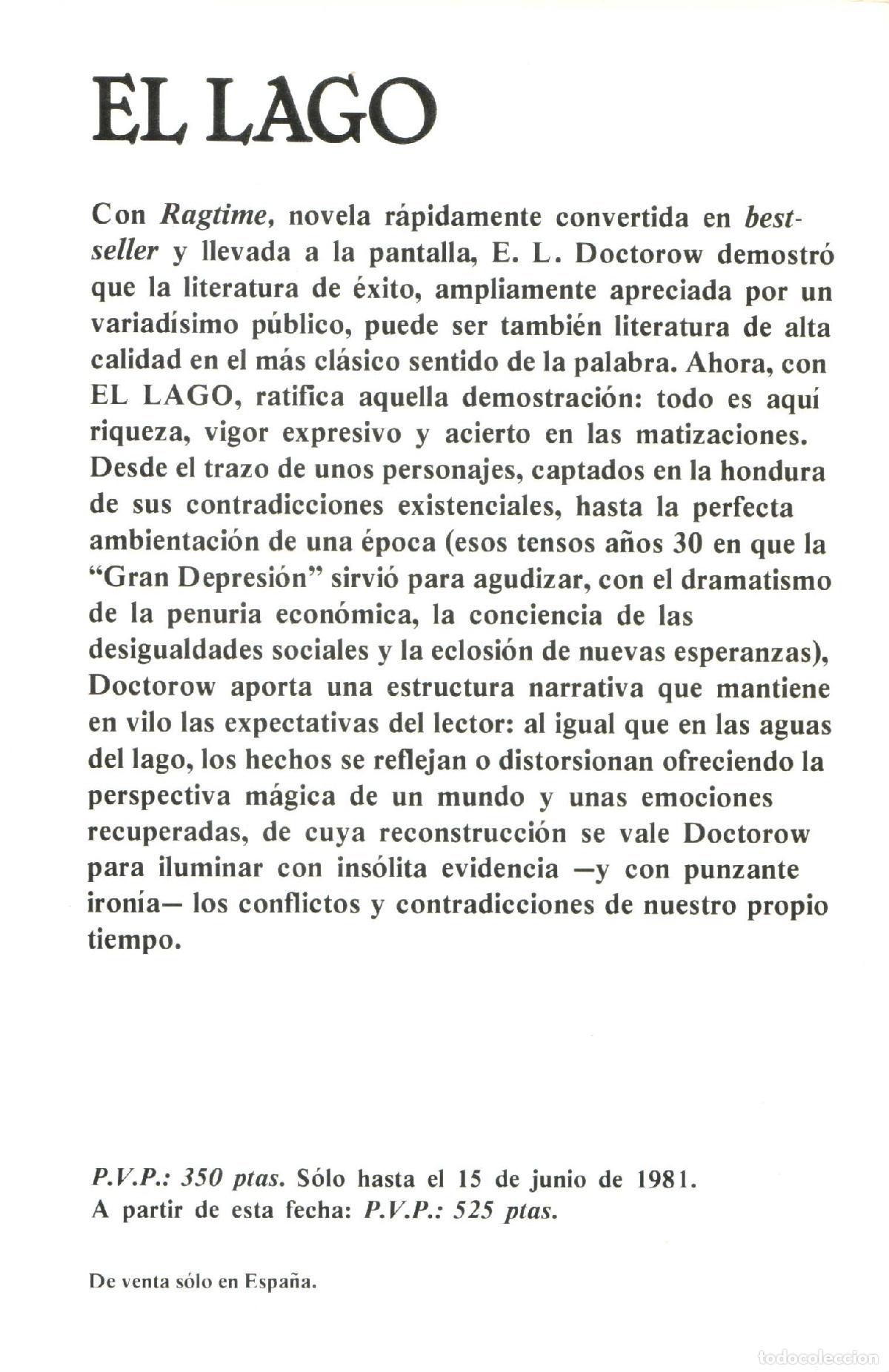 Libros de segunda mano: El lago - Doctorow, E. L. - Foto 2