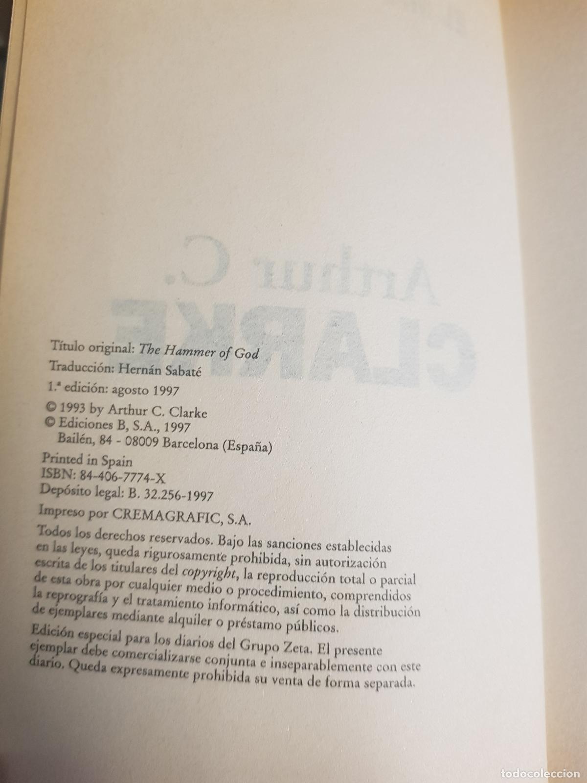 Libros de segunda mano: El martillo de dios - Arthur C. Clarke - Foto 3