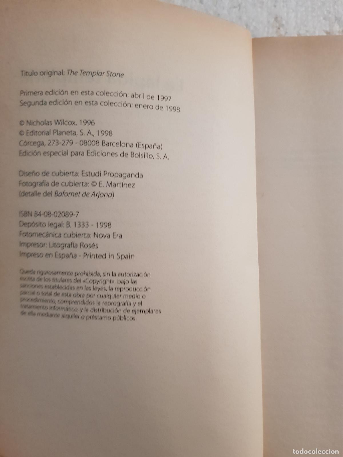 Libros de segunda mano: La l&aacute;pida templaria - Nicholas Wilcox - Foto 2