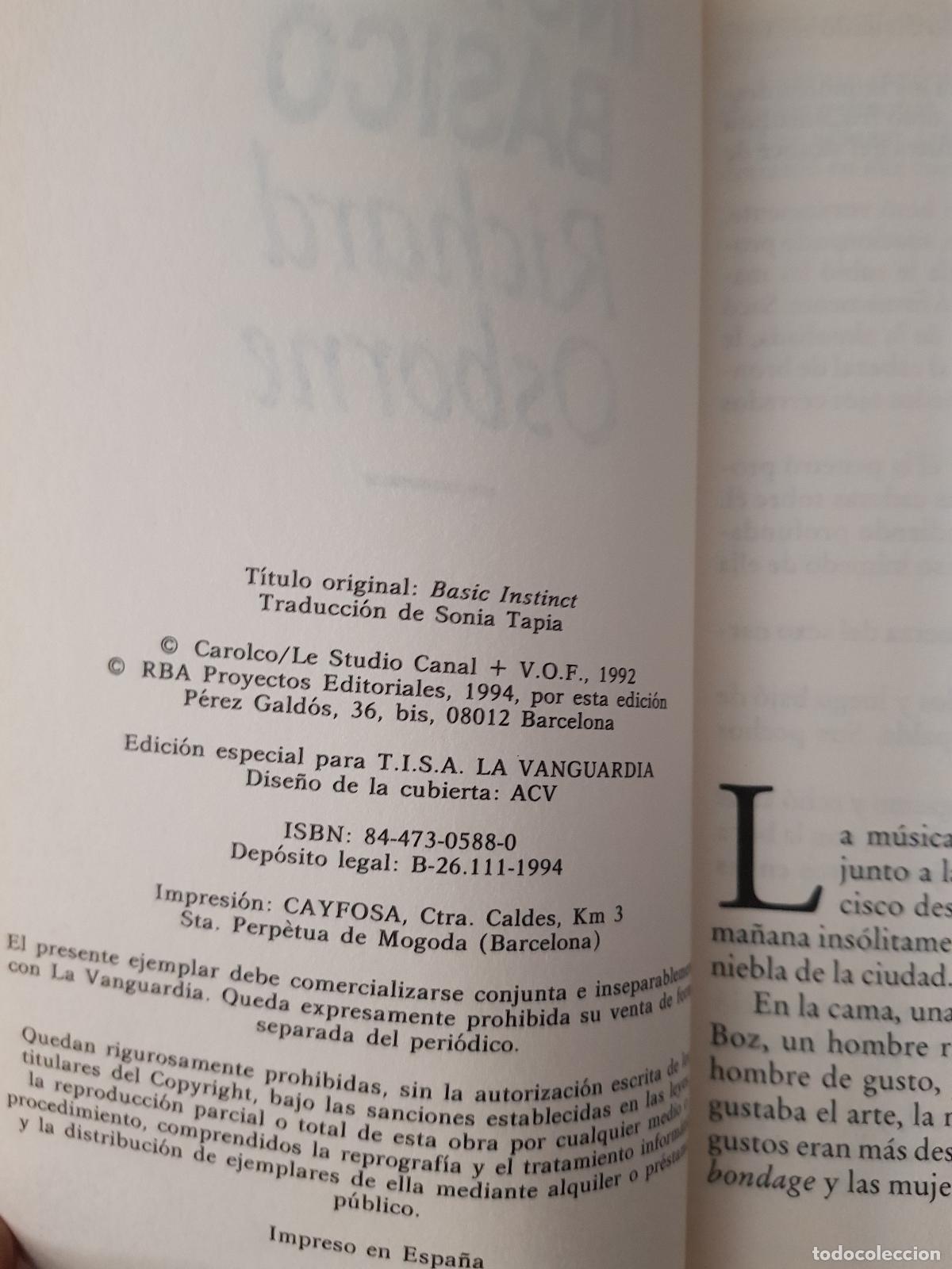 Libros de segunda mano: Instinto Basico - Richard Osborne - Foto 4