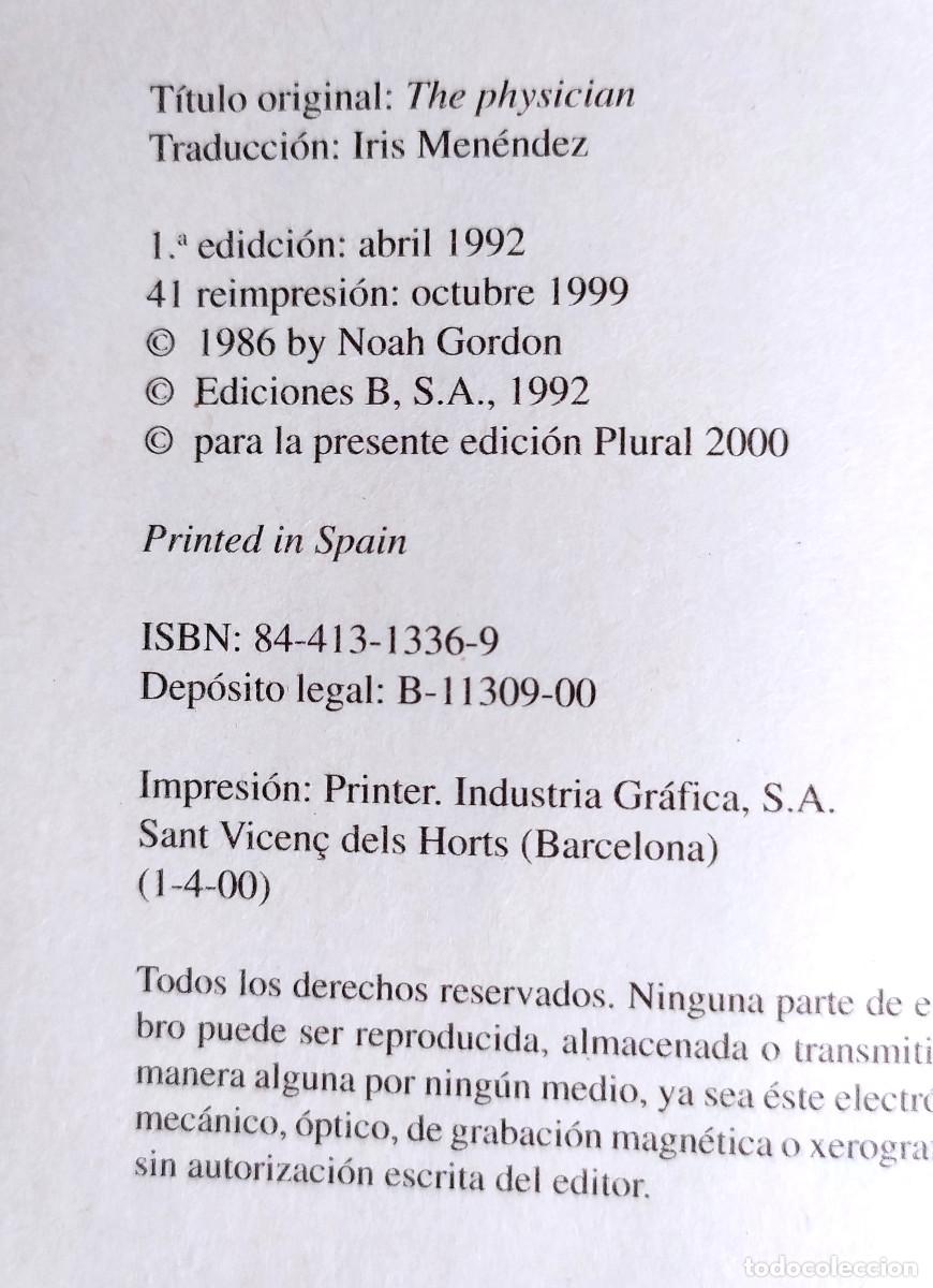 Libros de segunda mano: Libro El m&eacute;dico, de Noah Gordon, a&ntilde;o 2000, ediciones Plural - Foto 11