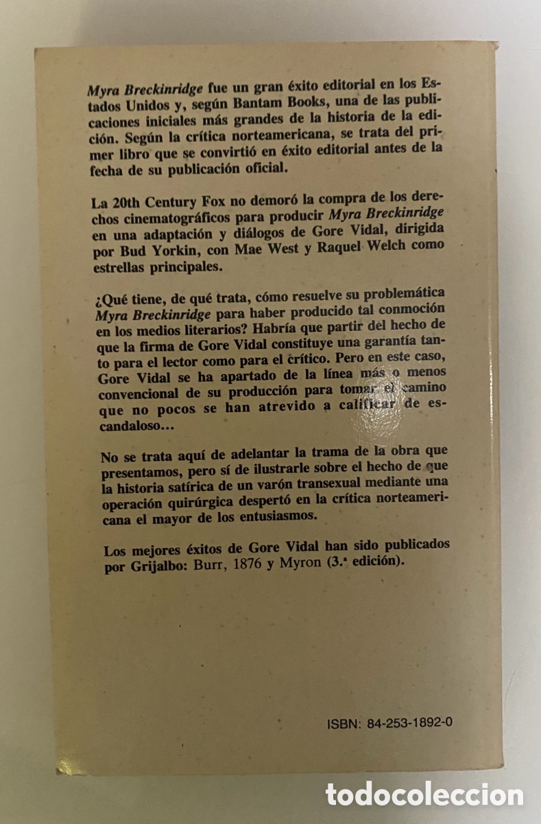 Libros de segunda mano: Myra Breckinridge - VIDAL, Gore - Foto 2