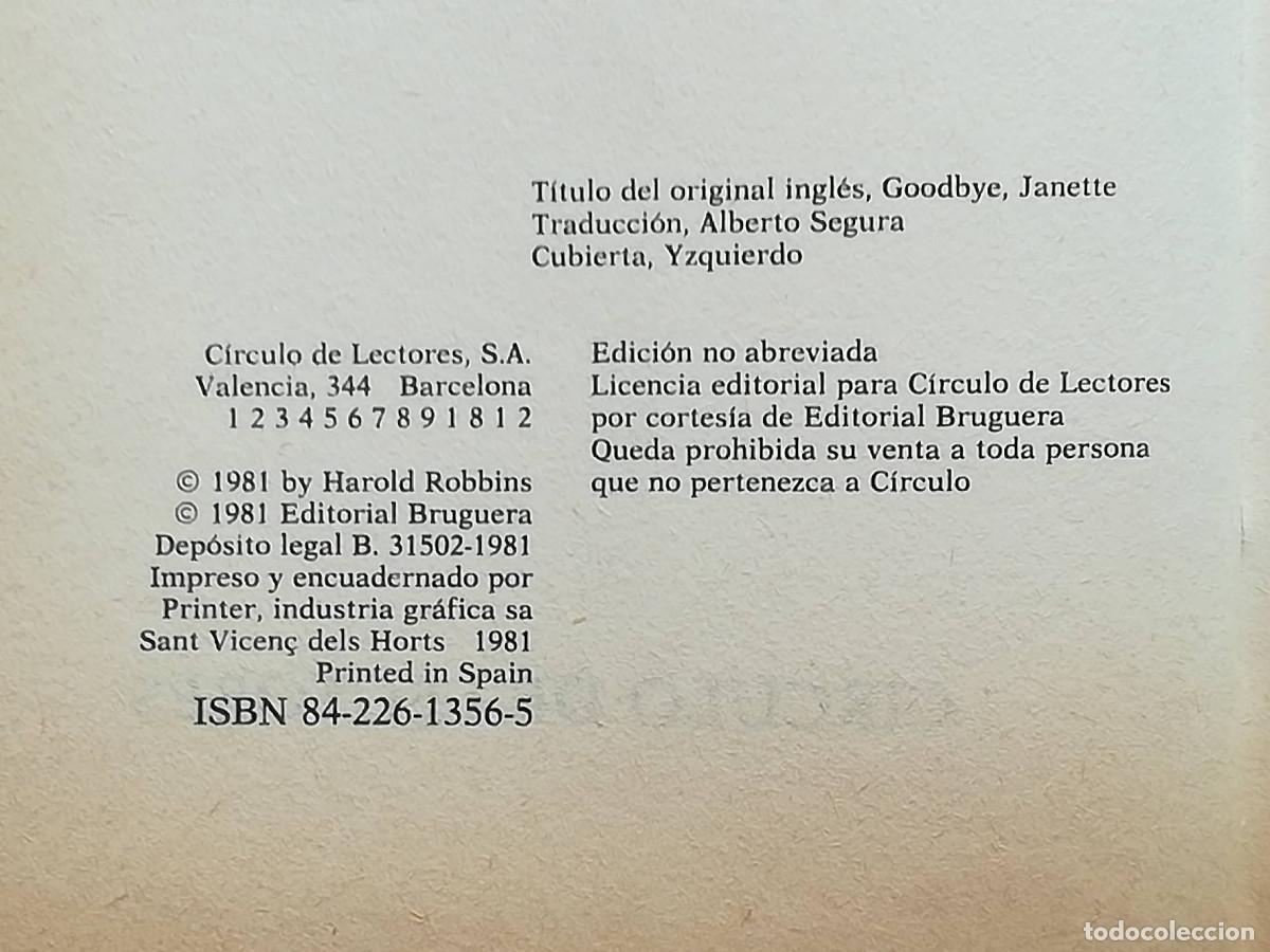 Libros de segunda mano: Adios, Janette (Harold Robbins) C&iacute;rculo de lectores. - Foto 2