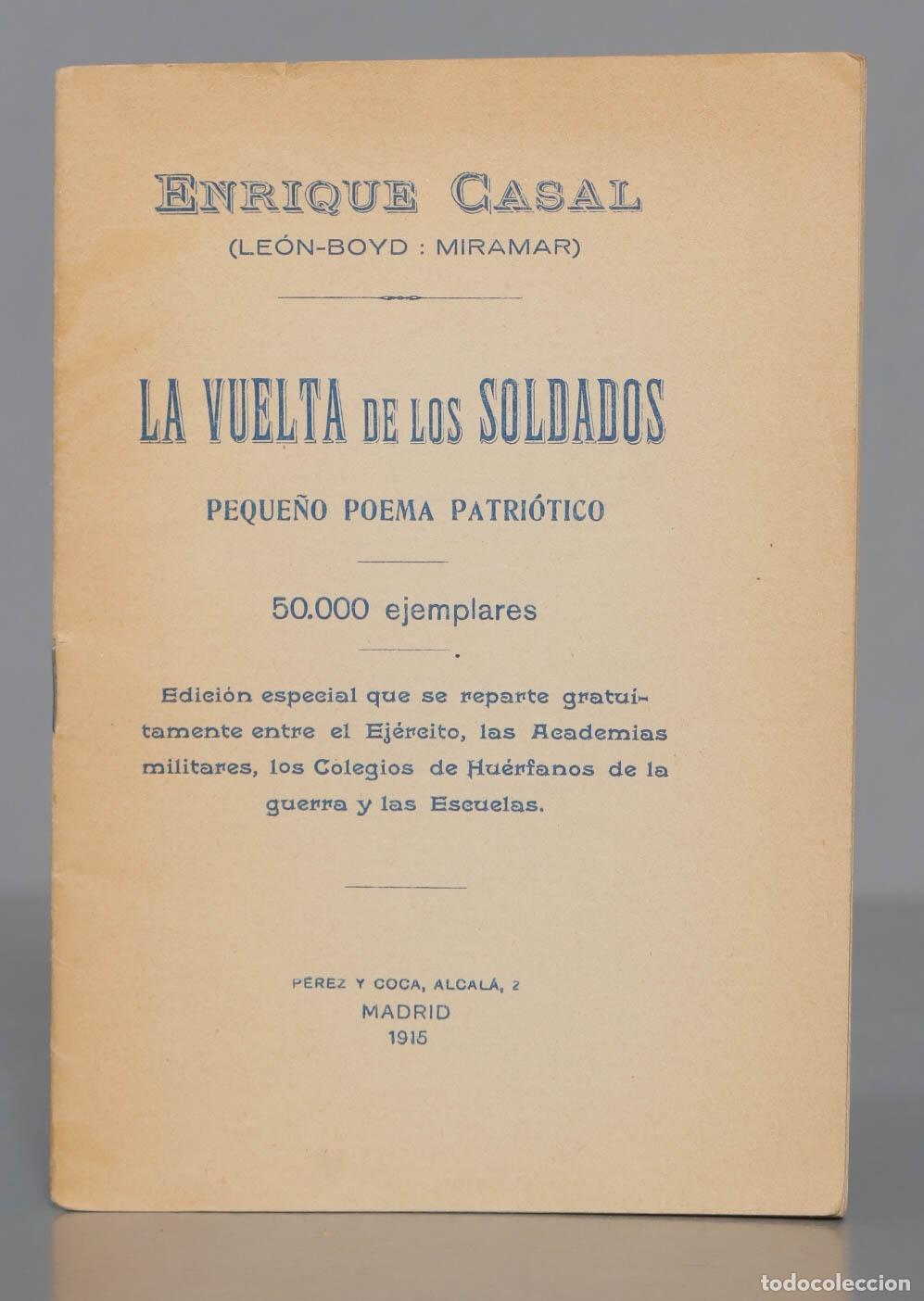 Libri di seconda mano: LA VUELTA DE LOS SOLDADOS. CASAL. 1915