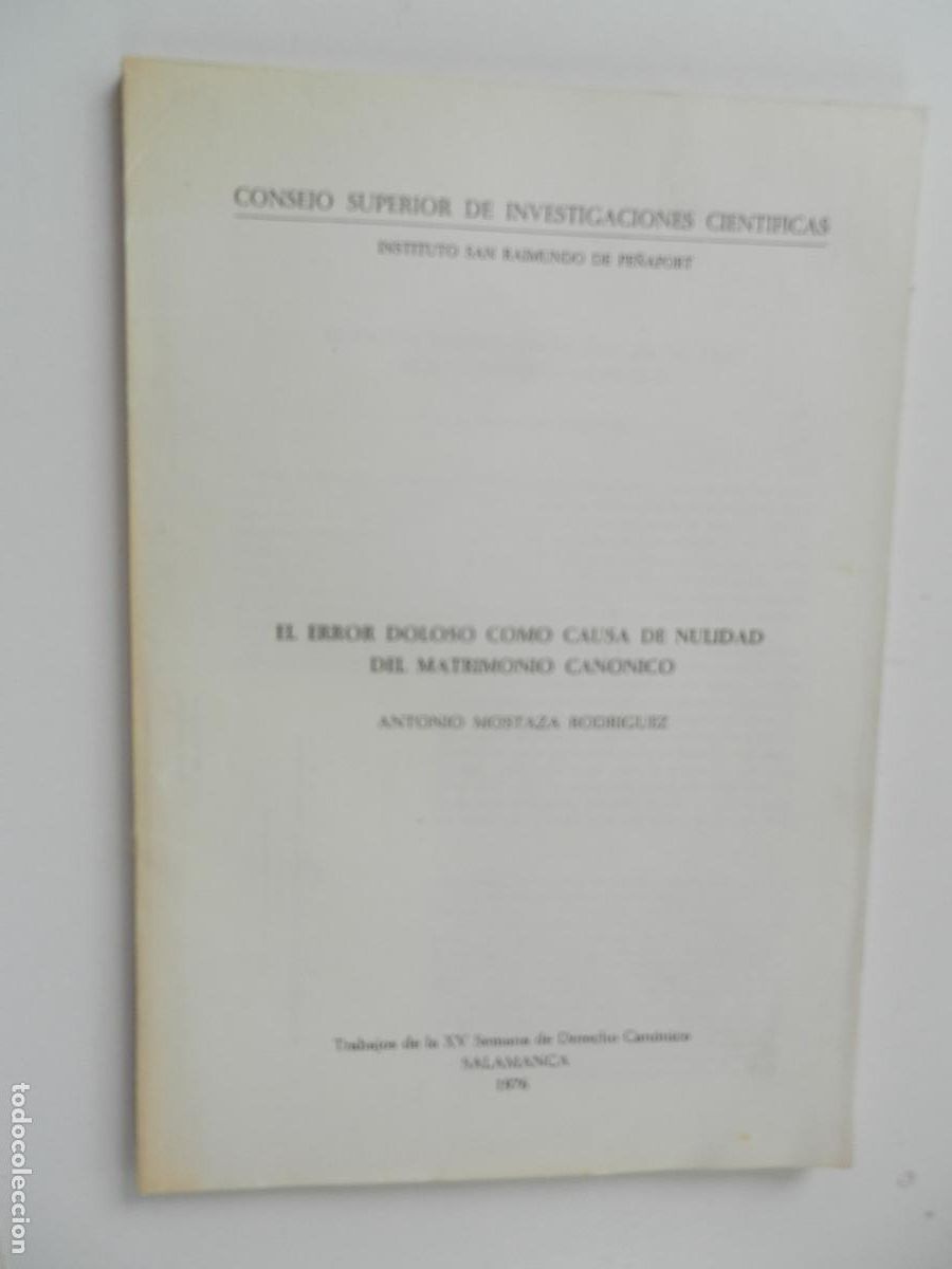 Gebrauchte B&uuml;cher: EL ERROR DOLOSO COMO CAUSA DE NULIDAD DEL MATRIMONIO CAN&Oacute;NICO-A. MOSTAZA RODR&Iacute;GUEZ-SALAMANCA 1976.