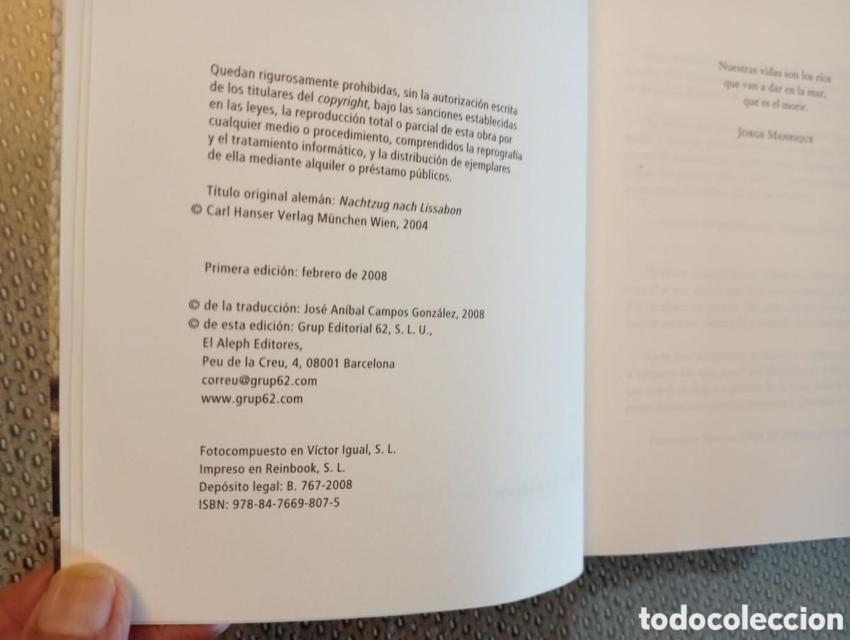 Libros de segunda mano: TREN NOCTURNO A LISBOA / PASCAL MERCIER - Foto 3