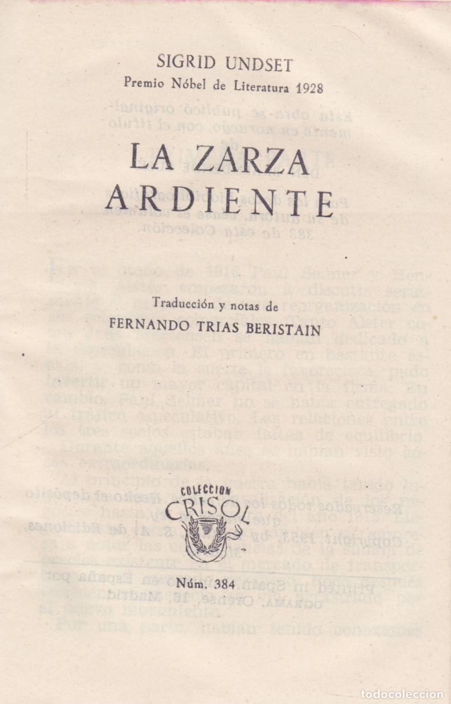 Libros de segunda mano: La zarza ardiente - Undset, Sigrid - Foto 1
