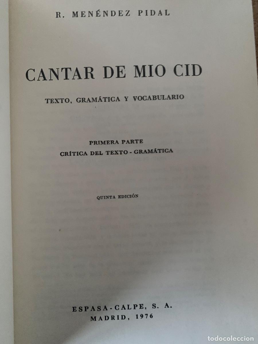 Libros de segunda mano: Cantar de M&iacute;o Cid de Ram&oacute;n Men&eacute;ndez Pidal - Foto 2