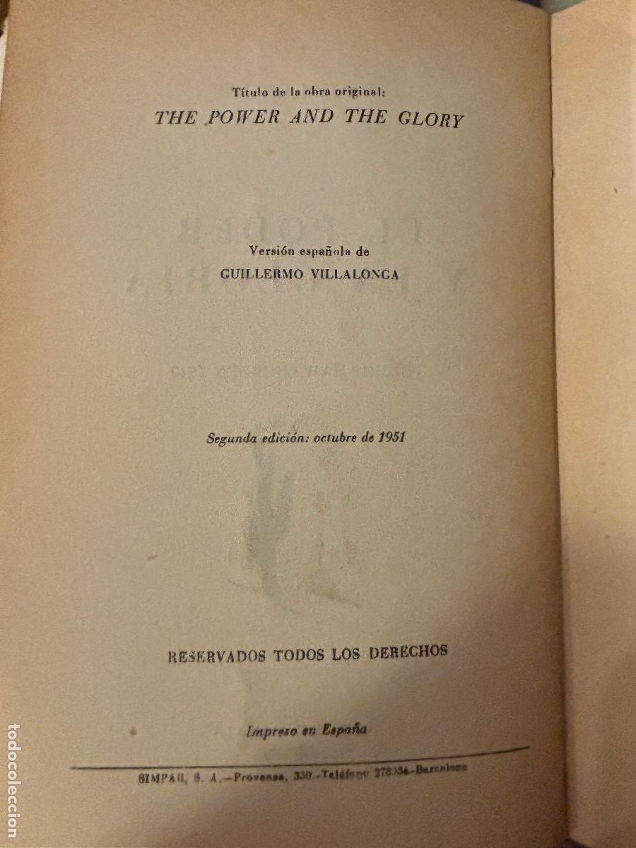 Libros de segunda mano: El poder y la gloria. Graham Greene. 1951. PEDIDO M&Iacute;NIMO 5&euro; - Foto 4