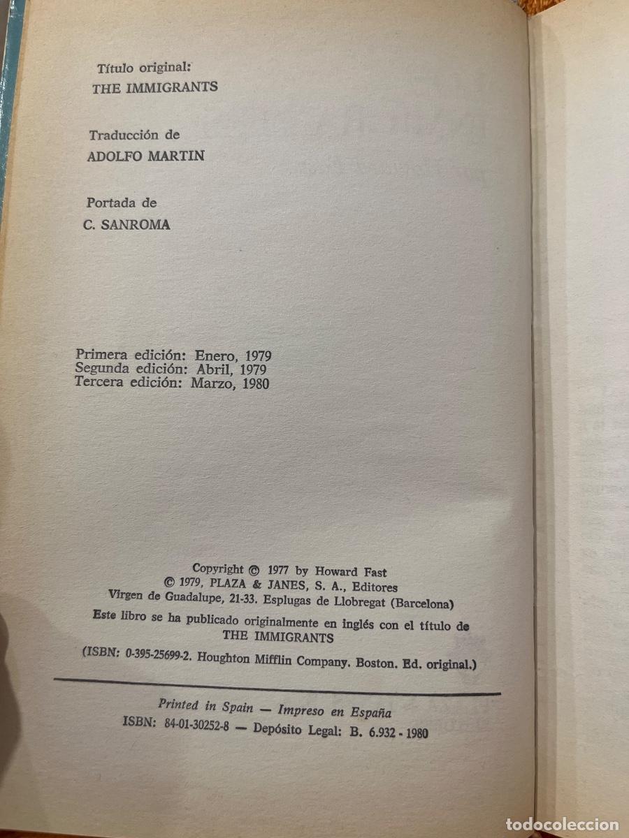 Libros de segunda mano: Libro Los Inmigrantes | Howard Fast | 1979 - Foto 3