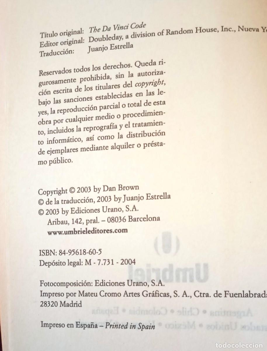 Libros de segunda mano: El c&oacute;digo Da Vinci...Dan Brown - Foto 4