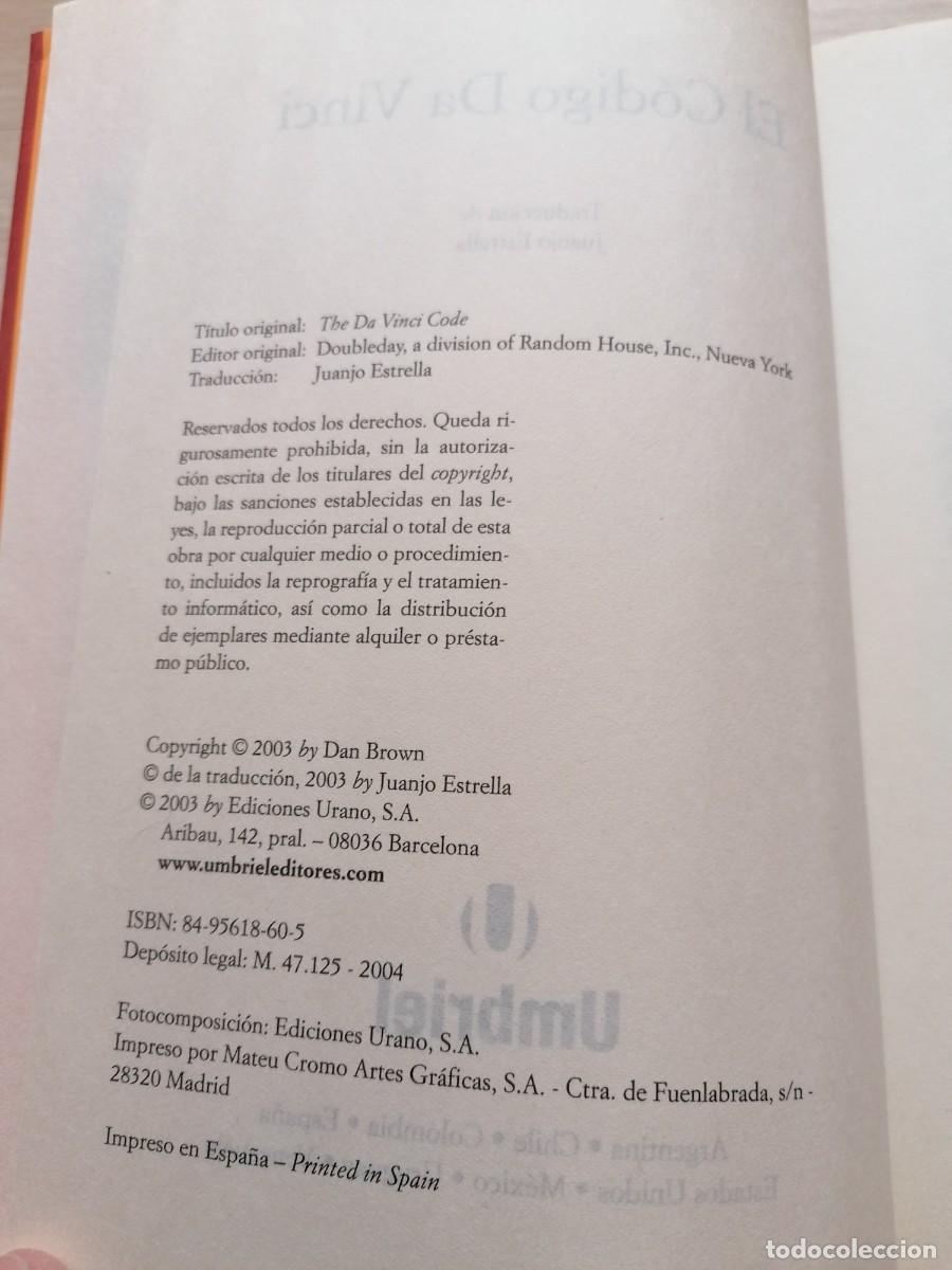 Libros de segunda mano: Libro, D. Brown, El c&oacute;digo Da Vinci, 2004, 558 pag. - Foto 2