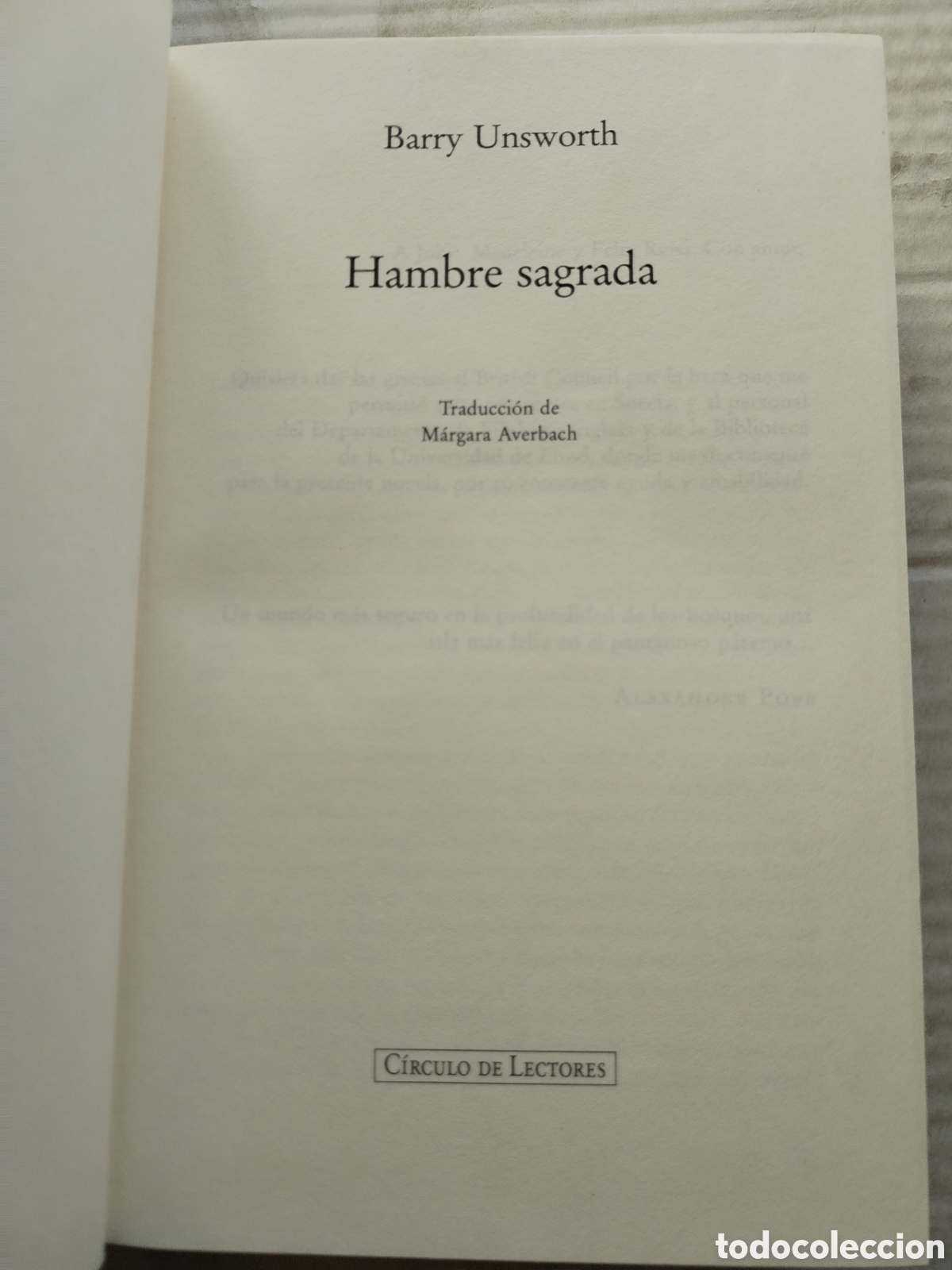 Libros de segunda mano: HAMBRE SAGRADA/BARRY UNSWORTH - Foto 2