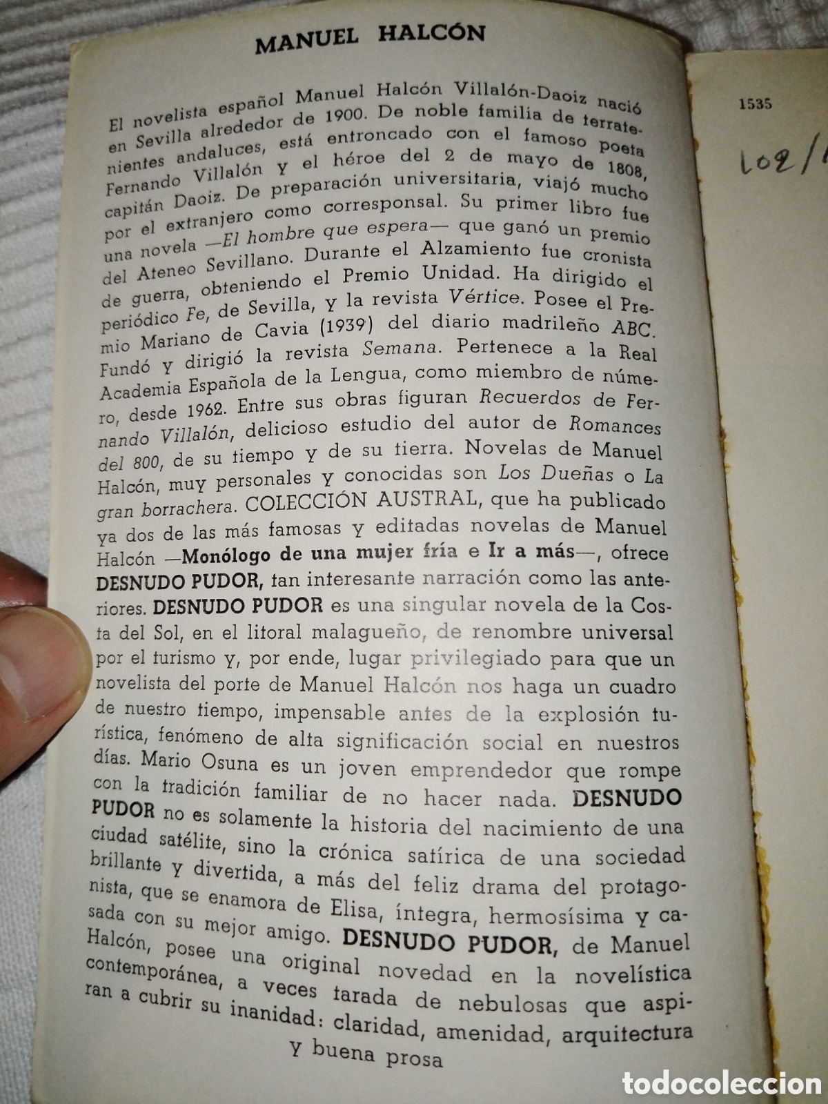 Libros de segunda mano: Desnudo pudor. Manuel Halc&oacute;n. Austral - Foto 2