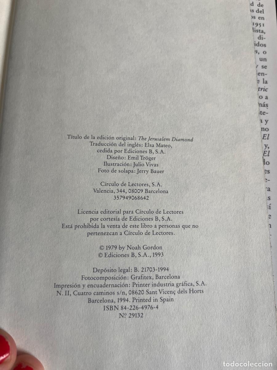 Libros de segunda mano: Libro El diamante de Jerusal&eacute;n | Noah Gordon | 1994 - Foto 3