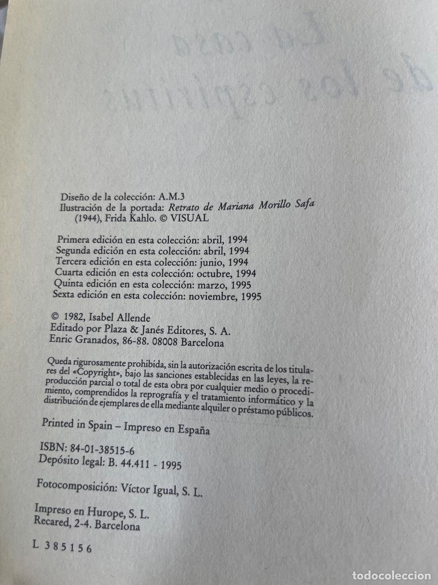 Libros de segunda mano: Libro La casa de los espiritus | Isabel Allende| 1995 - Foto 3