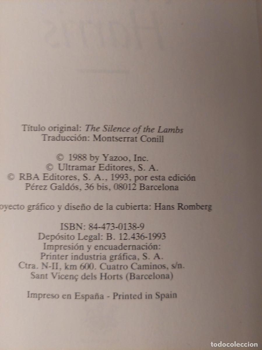 Libros de segunda mano: EL SILENCIO DE LOS CORDEROS - THOMAS HARRIS (RBA) NOVELA - Foto 2