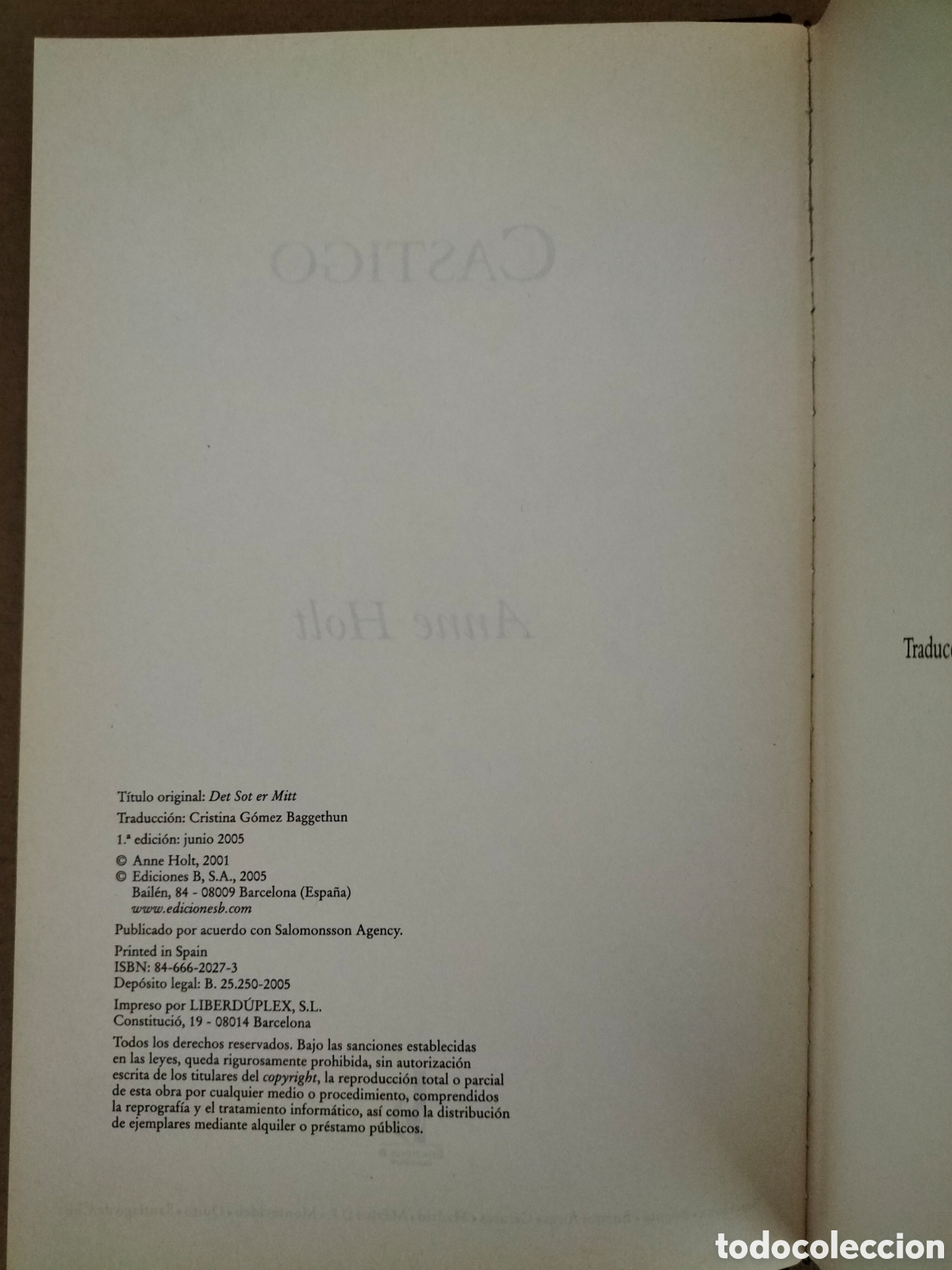 Libros de segunda mano: Castigo. Anne Holt. Ediciones B, 2005. Libro - Foto 4