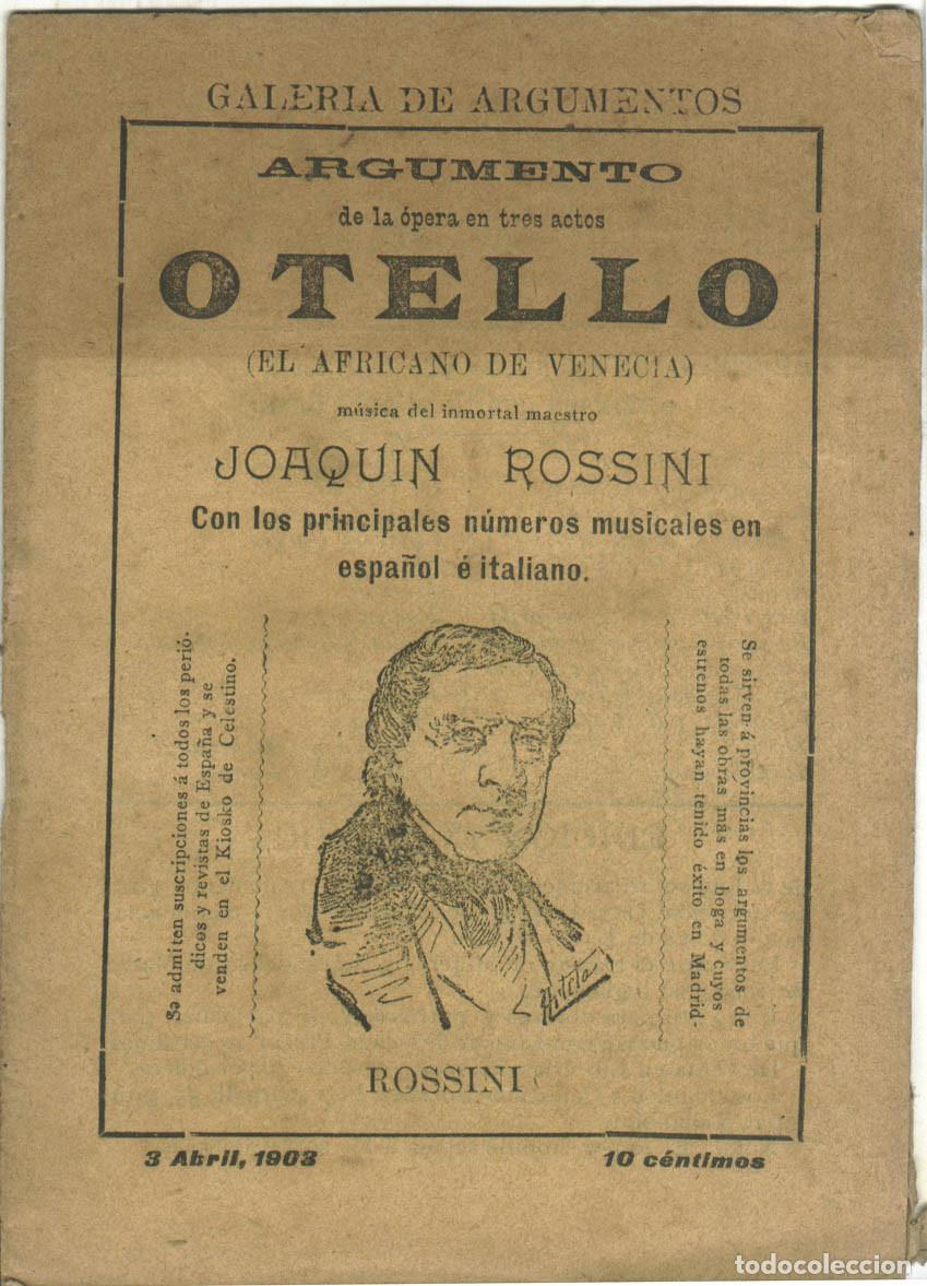 Libros de segunda mano: Otello, de Joaqu&iacute;n Rossini (1902) [argumento &oacute;pera] - Foto 1