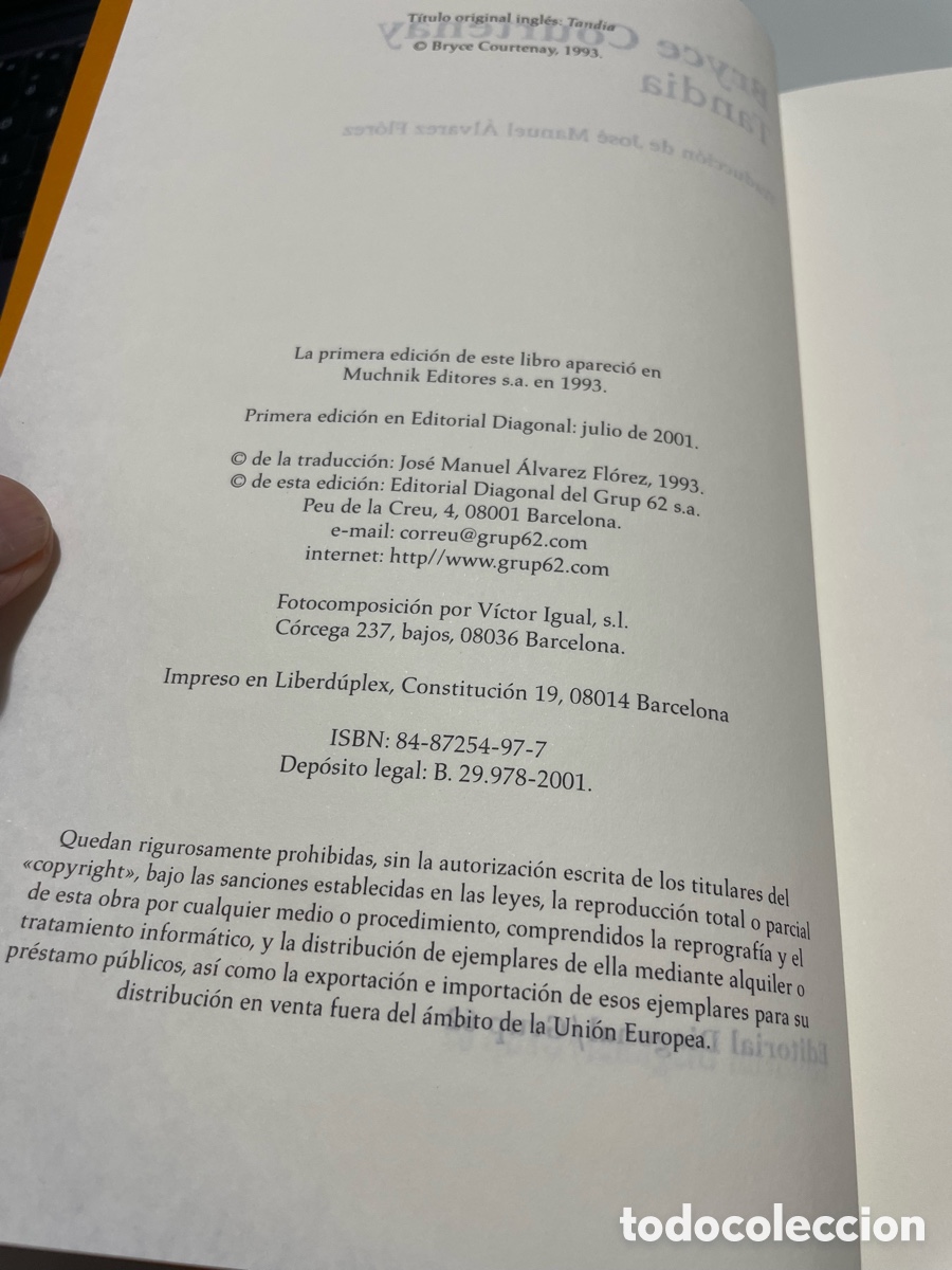 Libros de segunda mano: Tandia. Bryce Courtenay. Diagonal - Foto 3