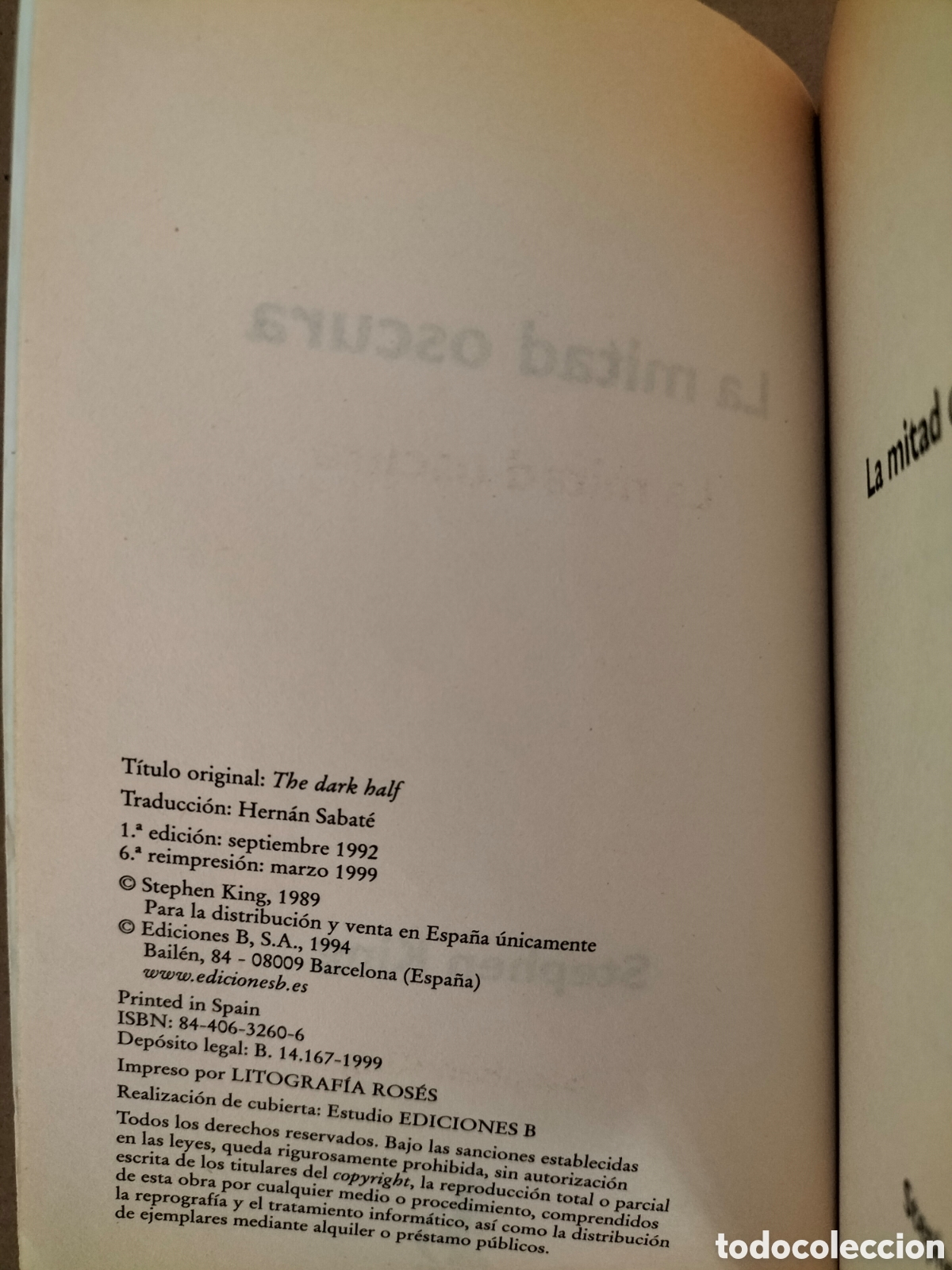 Libros de segunda mano: La mitad oscura. Stephen King. Ediciones B, 1999. Libro - Foto 3