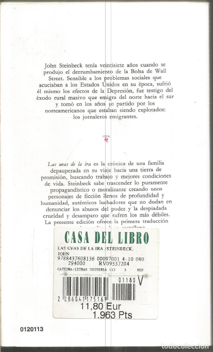 Libros de segunda mano: JOHN STEINBECK. LAS UVAS DE LA IRA. CATEDRA. - Foto 2