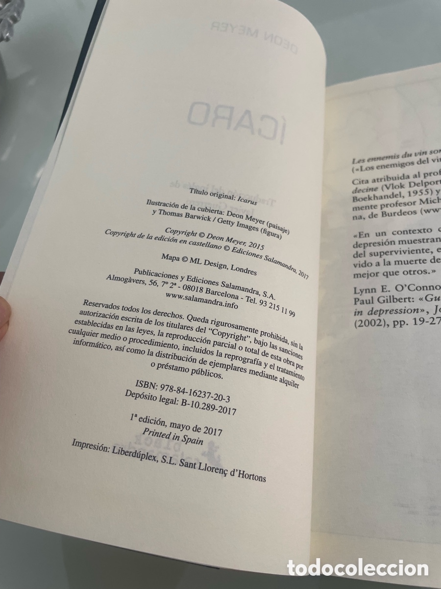 Libros de segunda mano: Icaro. Deon Meyer. Ediciones Salamandra 1&ordf; ed. 2017 - Foto 4